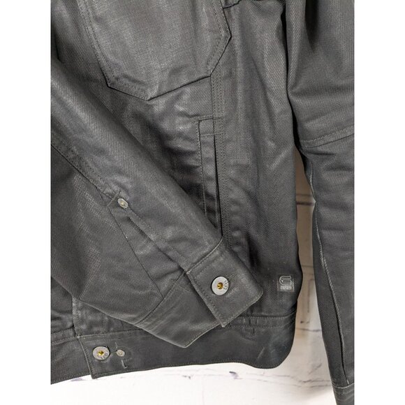 G STAR RAW Black Waxed Denim Jacket Biker Alt - Picture 6 of 15